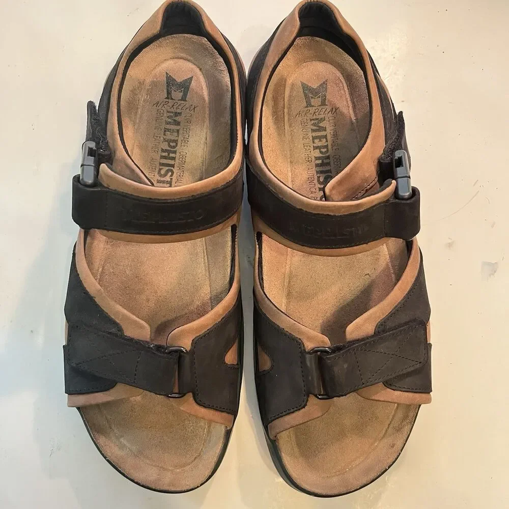 Mephisto Shark Fit Men's Size EU45 Black Brown Leather Comfort Sandals